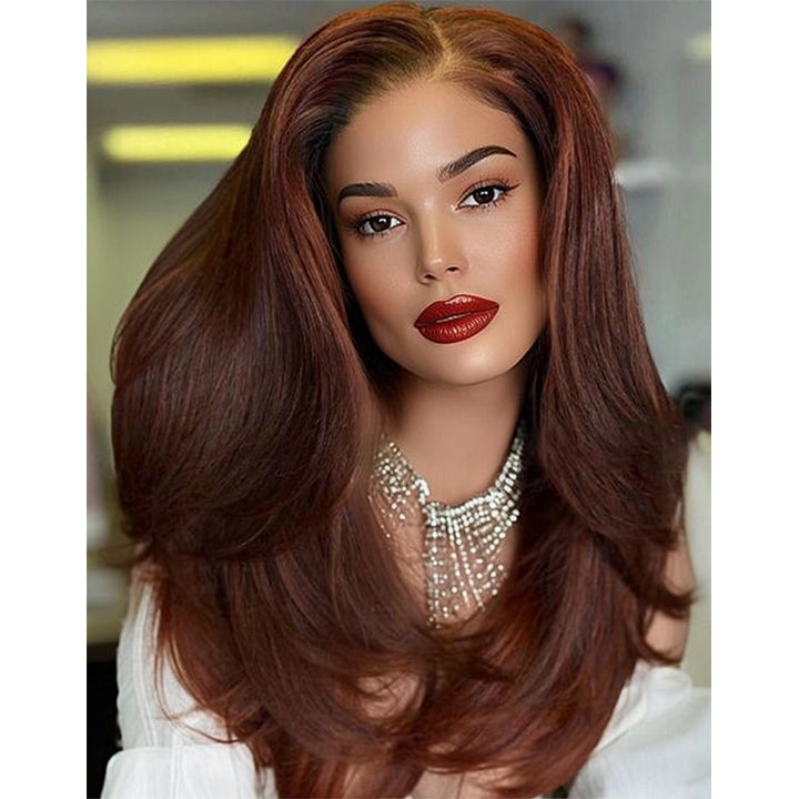 Auburn Brown Layered Texture Hair 13x5 Lace Wavy Pre  display picture 3