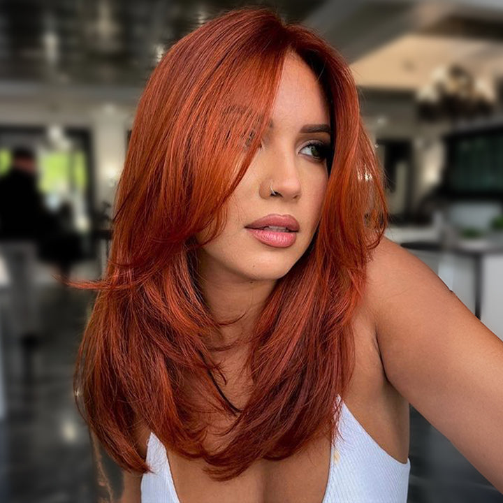 Reddish Brown Wig Lace Front Wig Auburn Long Wavy Copper Red  display picture 1