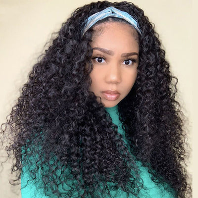 Glueless Brazilian Deep Curly  Headband Human Hair Wigs Non Lace Front Wig For Women 