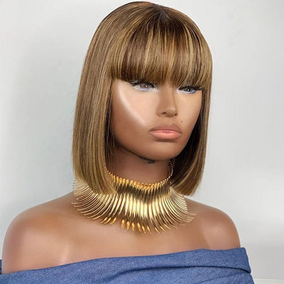 Highlight Brown Straight Bob Wig With Bangs