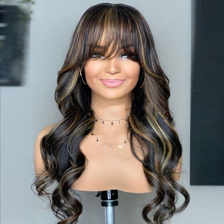 Honey Highlight Body Wave 13x5 Pre Everything Human Hair Wigs With Bangs 308 reviews Regular price $279.98 Sale price $1